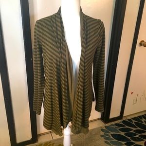 Stripes olive colored double thick open cardigan